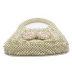Handmade White Pearl Beaded Bag Bow Flower for Women 22×18×23cm