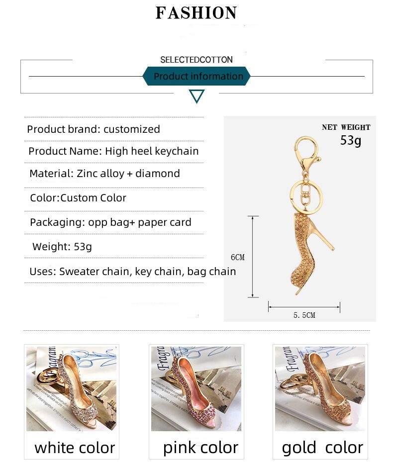 European and American high heel pendant diamond metal accessories small gift hanging decoration key chain