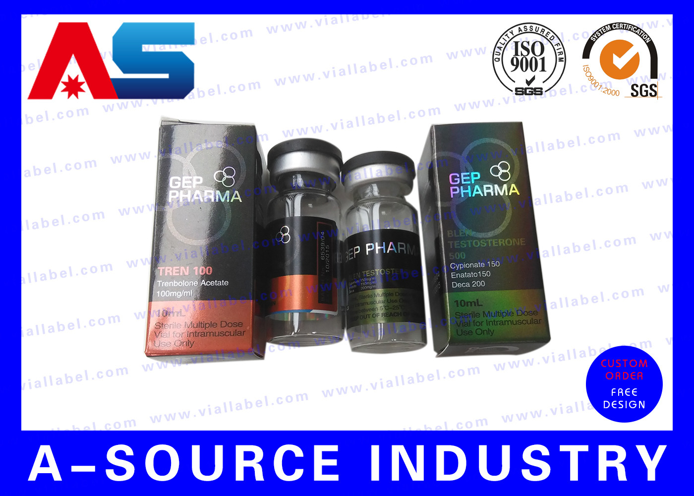 Custom Bodybuilding Empty 10ml Vials Box, CMYK / Panton Color 10 Ml Container
