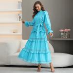 Embellished Patchwork Bell Sleeve Lace Dress 100% Cotton Fabric