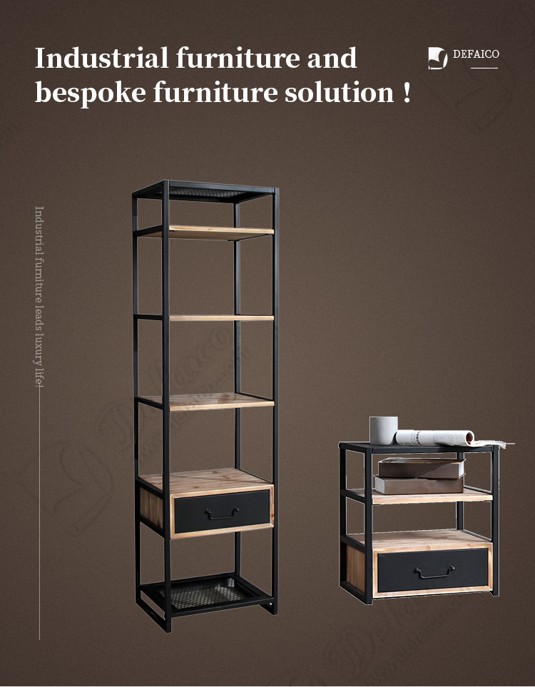 H50cm Industrial Metal End Table Defaico Industrial Side Table With Drawer