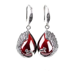 Quality Thai Sterling Silver Red Chalcedony Drop Retro Earrings (E170619RED) wholesale