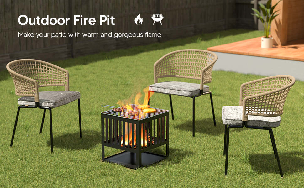 Camping Firepit Stove 15.7'' Square Metal Wood Burning Firepit for Backyard