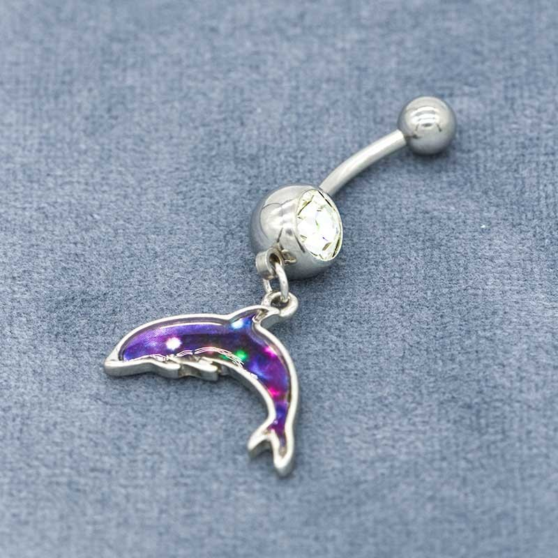 Double Zircons Body Piercings Jewellery Silver Dolphin Body Jewelry 6mm