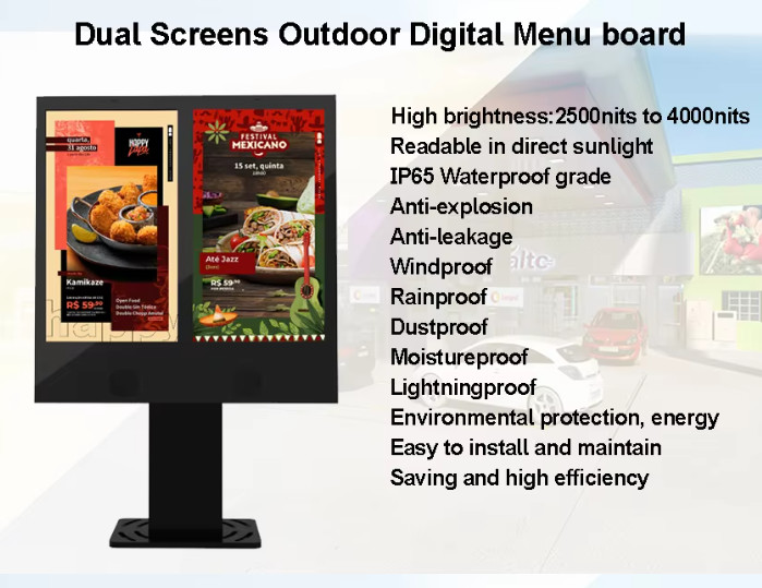 Drive-Thru Kiosk Self-Driving Ordering Digital Signage 55 Inch Dual Screen Weatherproof Outdoor Drive-Thru Ordering Machine