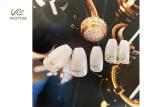 Long Artificial Press On Nude Coffin Nails With Crystal Stone