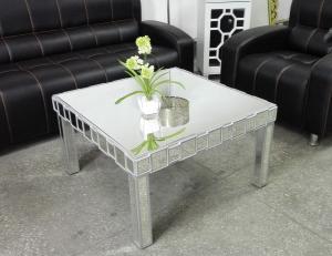 Quality Square Mirrored Coffee Table Silver Wooden Trimming Unique Design wholesale