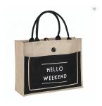 Picnic Jute Tote Bags Hessian Yellow Laminated Long Handles For Gifts