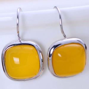 Quality 925 Sterling Silver Square Yellow Chalcedony Dangel Earrings (XH052420W) wholesale