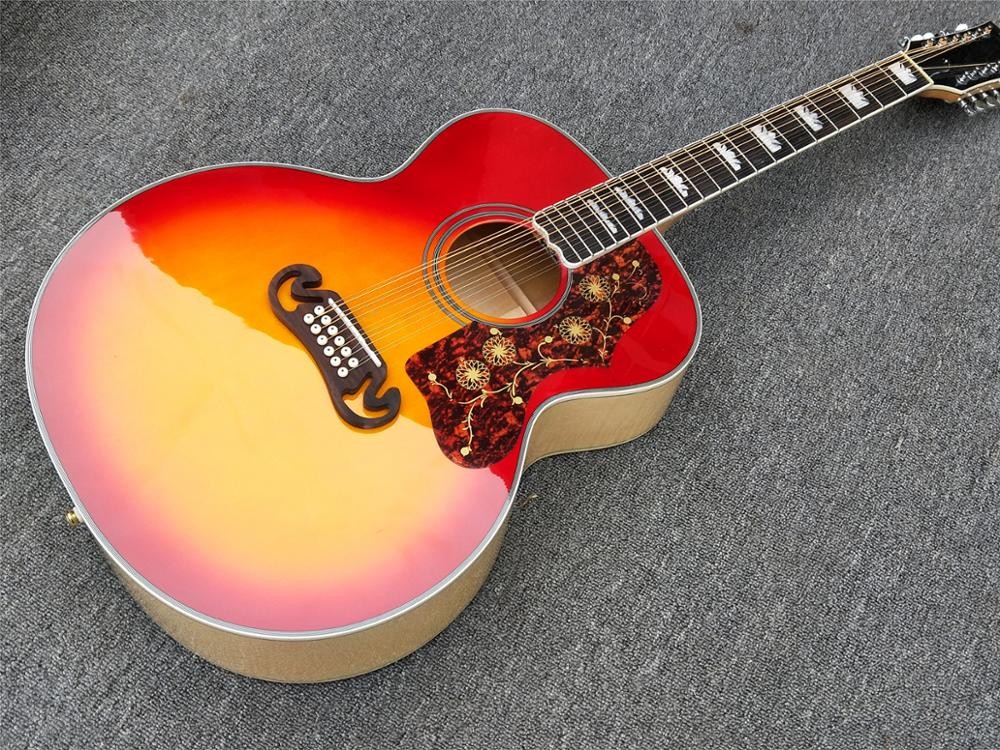 Tiger Flame Maple Factory Custom 12 strings Red and Yellow G200 classic Acoustic Guitar