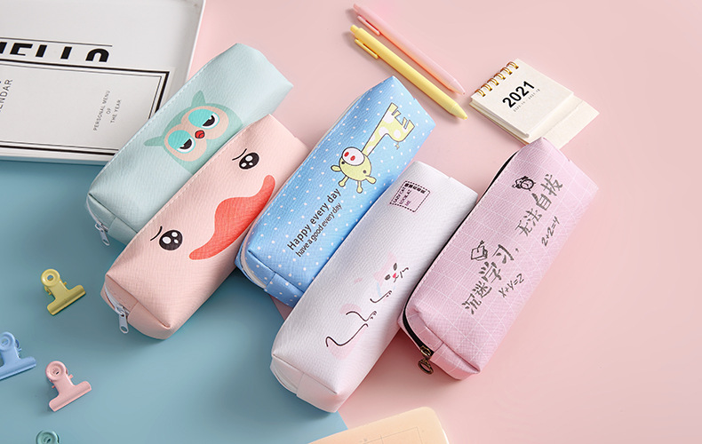 Canvas Pencil Case with PVC Lining Material and Cartoon Printing Zipper Pencil Pouch Bag