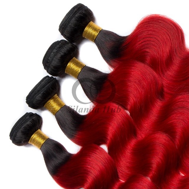 #T1B/Red Body Wave Remy Human Hair Bundles Sew In Weave Bundles Brazilian Bundle Deals