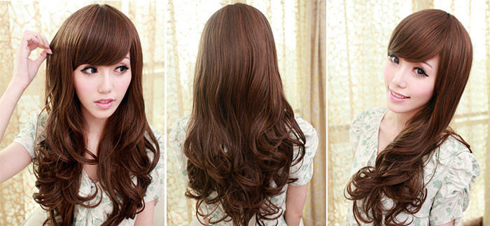 Brown Long Wave Natural Synthetic Hair Wigs for Women 70cm Length