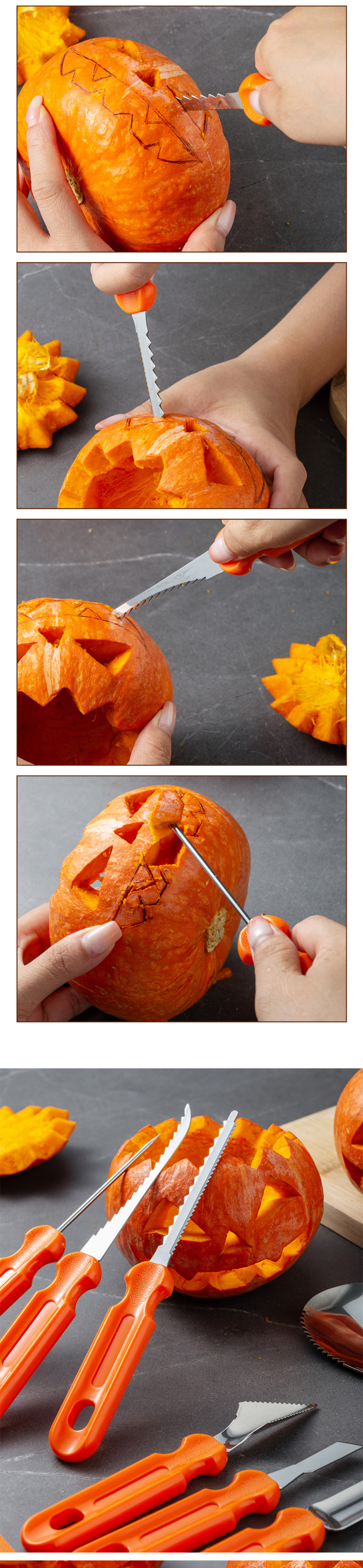 Customized Logo 7pcs Stainless Steel Pumpkin Carving Tools Set for Vegetable Carving