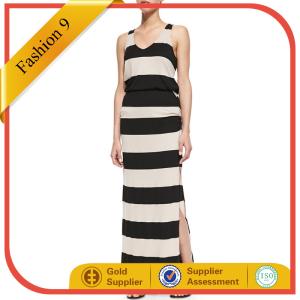 Quality Black and Almond Striped Maxi Dress wholesale