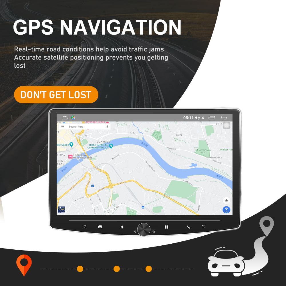 GPS Car Central Control Navigation with 10.1 Inches Android 11 Car Stereo and 2GB RAM