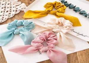 Quality Streamer headband tassel knot colonic fabric solid color rabbit ear scrunchie hair accessories satin headdress bridal wholesale