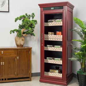 Quality Freestanding Lockable Red Wooden Cabinet Touchscreen Cigar Cooler Humidifier wholesale