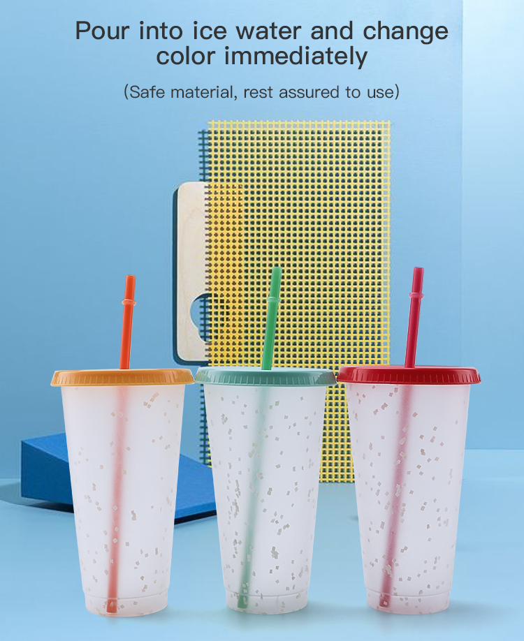 2020 Amazon Hot Sale Color Changing Cold Water Cups Plastic Coffee Tumbler With Straw