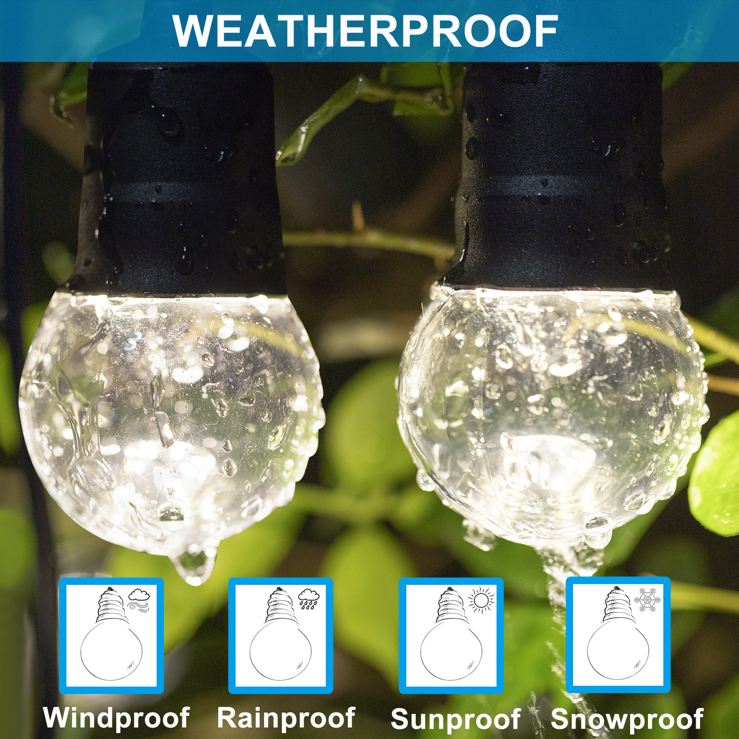 Backyard Warm White Solar Festoon Lights Outdoor 25 Bulbs Waterproof 1w
