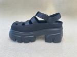 Genuine Leather Womens Black Platform Sandals Heightening