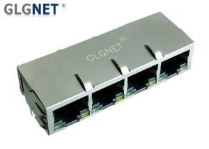 Quality 4 Ports Magnetic RJ45 Jack Connector 90 ° with 10 / 100 / 1000 Magnetic Tab Down wholesale