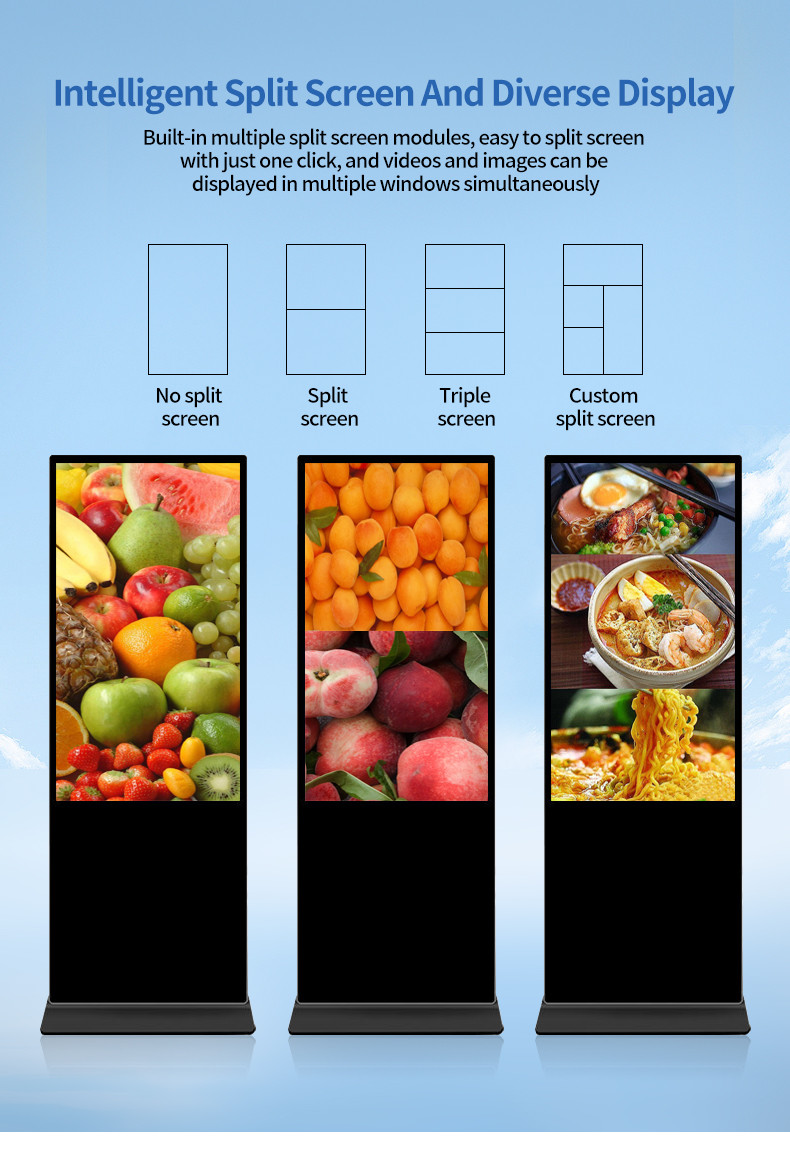 Android/Windows Floor Standing Digital Signage 16.7M Display Colors With Audio Outputs
