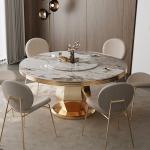 Stainless Steel Marble Round Dining Room Tables Polished With Turntable
