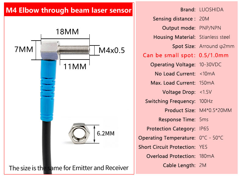 LUOSHIDA DC 3 Wire All Series Through Beam Laser Sensor 20m / 30m Sensing Distance