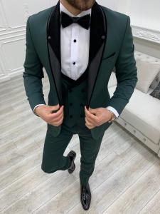 Quality Bergamo Green Mens Peak Lapel Tuxedo wholesale