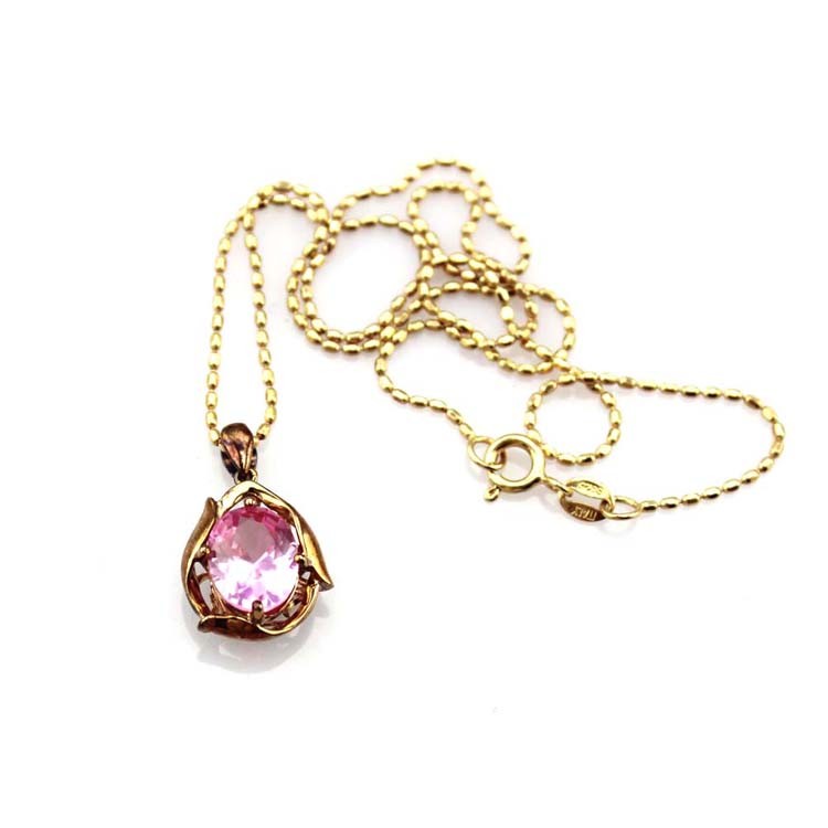925 Silver Jewelry 9x11mm Oval Cubic Zircon Pendant Necklace (P08)