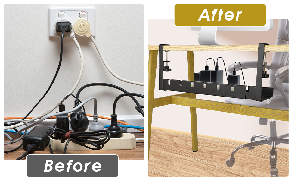 Under Desk Wire Management Cord Organizer Clampable Cable Basket Cord Holder Tray