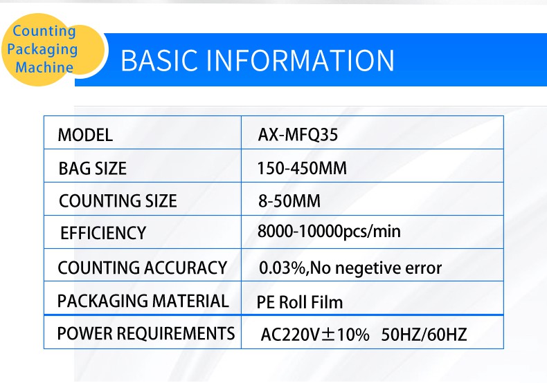 AX-PACK 65D00 Fuel Injector Seal Ring Counting Packaging Machine 100-2000 Counting Advantage