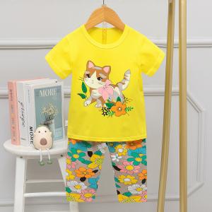 Quality Short Sleeved Capris Round Neck Night Suit Summer Kitten For Home Age 12 Pyjamas wholesale
