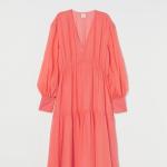 Orange Nylon 100 Tencel Fabric Lyocell Blend Wrap Midi Dress Ruffle Style