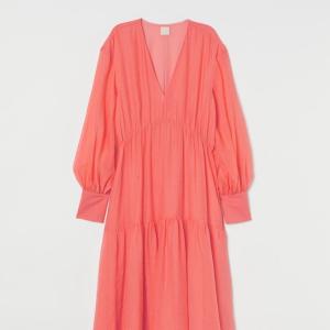 Quality Orange Nylon 100 Tencel Fabric Lyocell Blend Wrap Midi Dress Ruffle Style wholesale