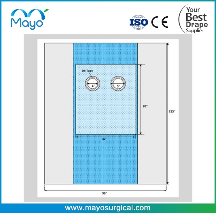 Surgical Solution Sterile Single use Surgical Angiography Drape with 2 holes