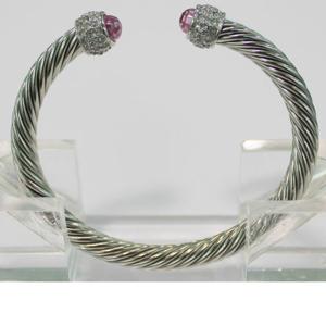 Quality (B-46)Silver Cable Classics Bracelet with pink and crystal wholesale