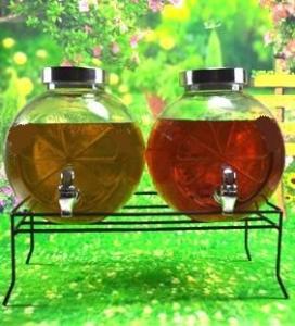 Quality Set of 2 glass juice / beverage dispensers on the rack wholesale