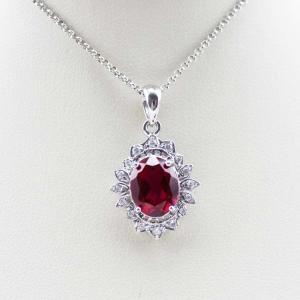 Quality 925 Silver Oval Ruby Cubic Zirconia Pendant Necklace (FP033) wholesale