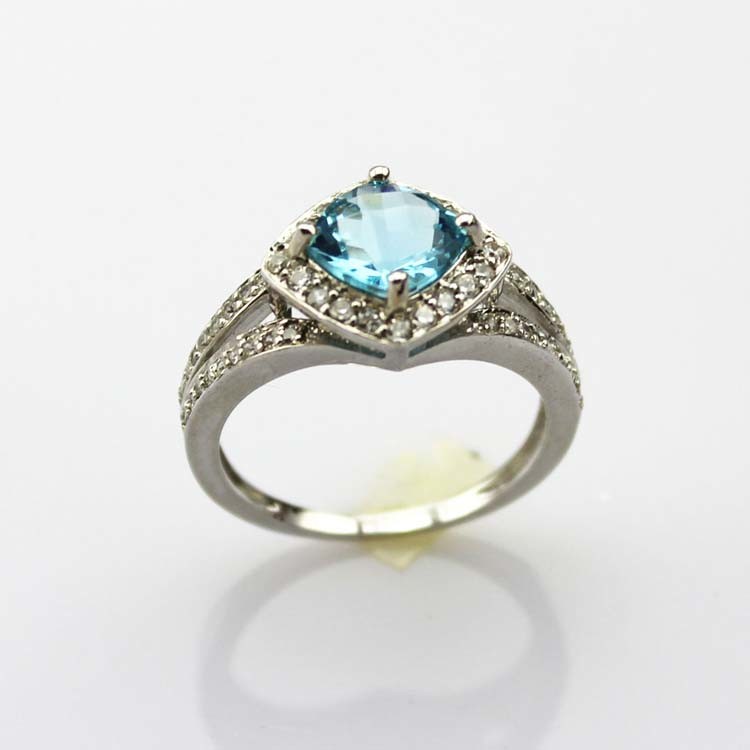 Women Jewelry 925 Silver 7mmx7mm Blue Topaz Square Cubic Zirconia Ring(FR022)