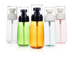 30ml 60ml Cosmetic Spray Bottle PET Clear Pump Bottle With White Spray Lids