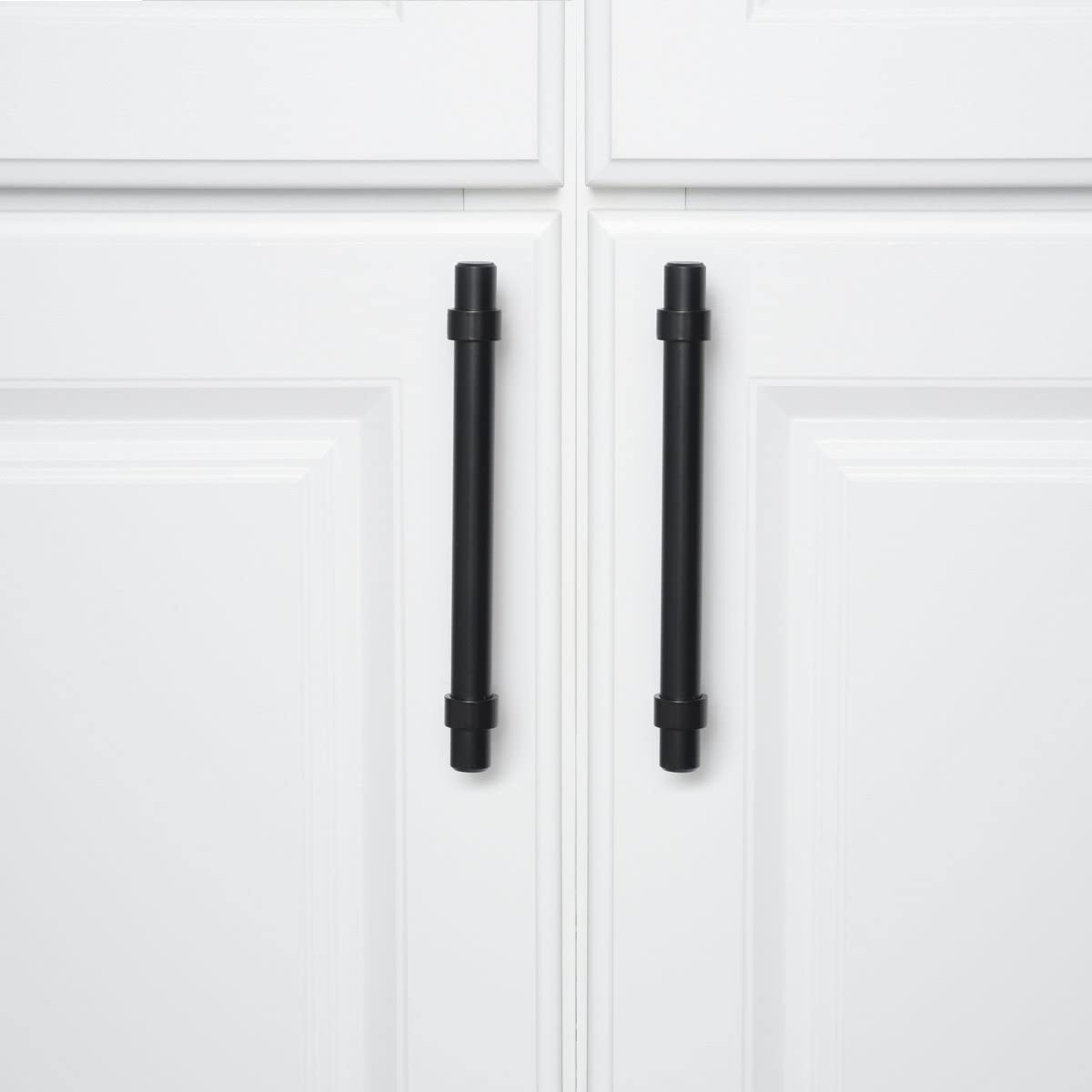 6.63-inch Stainless Steel Straight Bar Cabinet Handle 5-inch Hole Center Flat Black