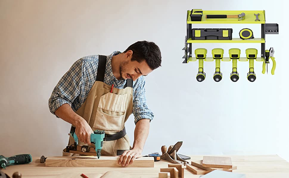 Garage Workshop Drill Bit Storage Shelf with Screws Box Pegboard Power Tool Organizer