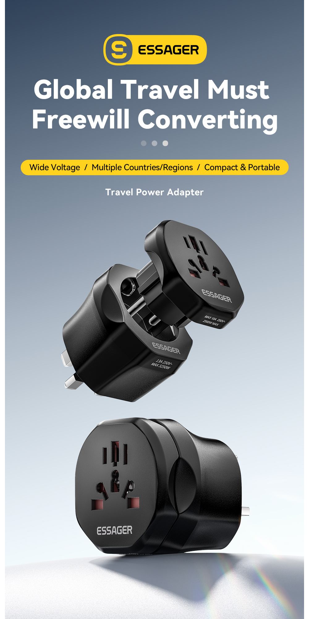ESSAGER WL-033-WL-09 Series EU UK to Universal UK to EU Travel Power Adapter