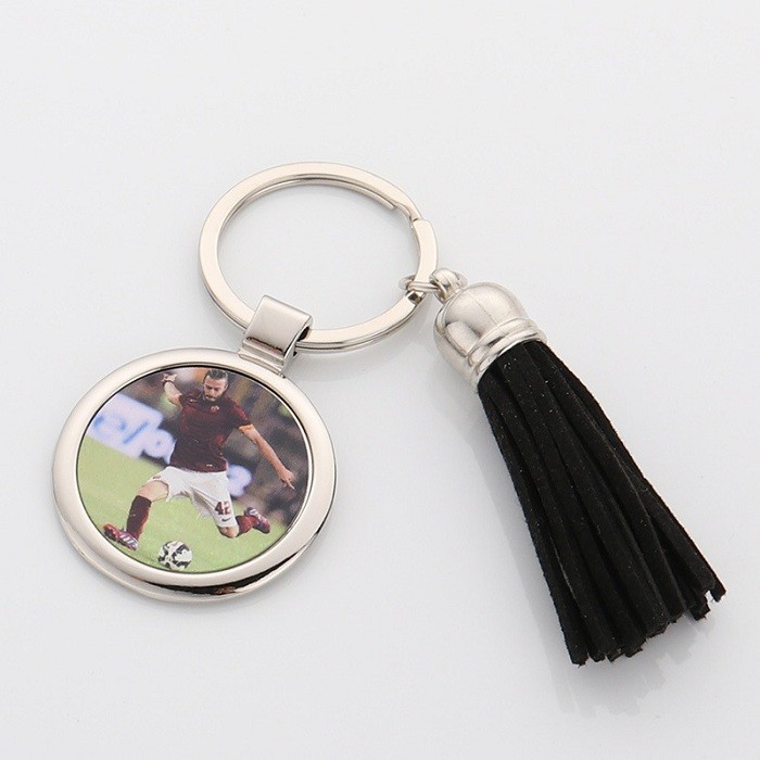 Blank Sublimation Round Keyring Ornament With Tassel Lovers Gifts Creative Metal Keyring