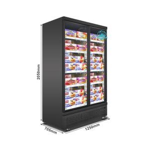 Quality Commercial 2 Glass Doors Freezer With LED Supermarket Black Painted Steel Upright Deep Freezer wholesale