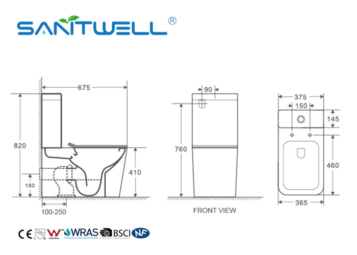 Hotel / Home Bathroom Washdown Two Piece Toilet Close Coupled Ceramic Material