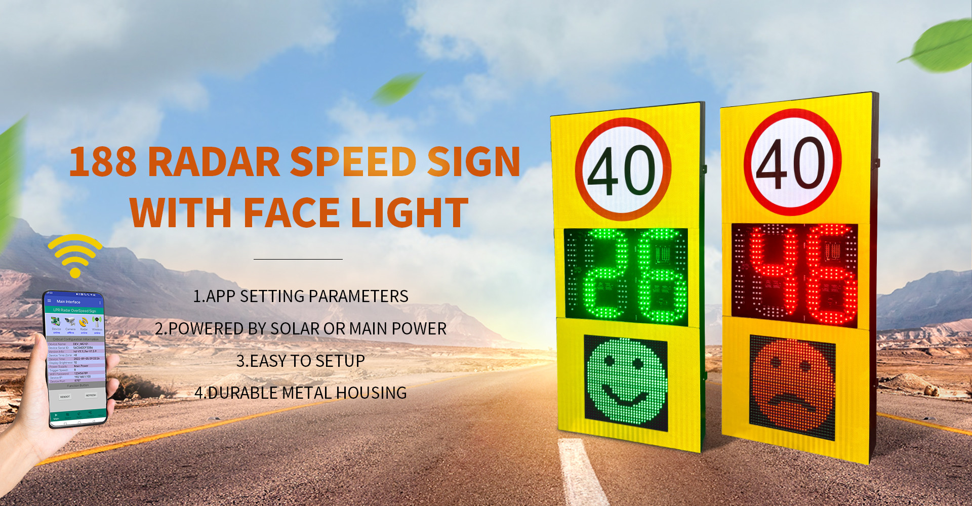 Solar LED Radar Speed Sign with 300+ Meter Visibility Red And Green