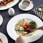 Contemporary Fully Vitrified White Porcelain Dinnerware Sets Wide Rim Frames